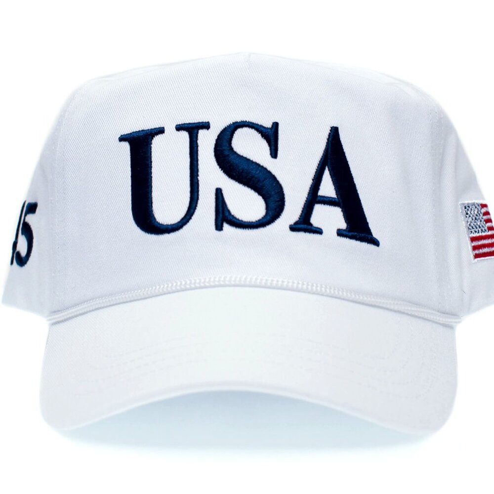 USA 45 Flag Hat MAGA Trump Adjustable Cap White